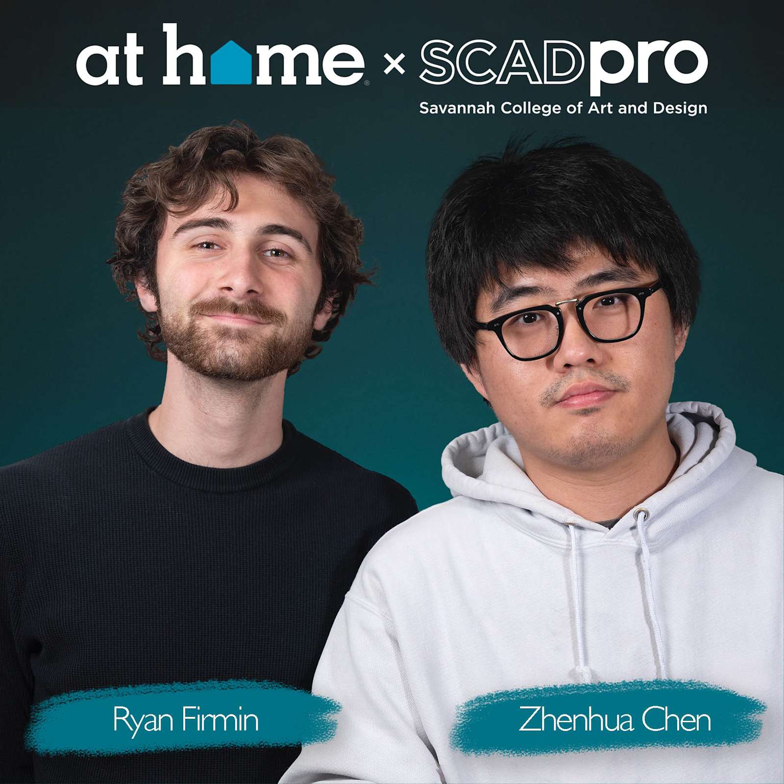 At Home × SCADpro collaboration graphic featuring Ryan Firmin and Zhenhua Chen.