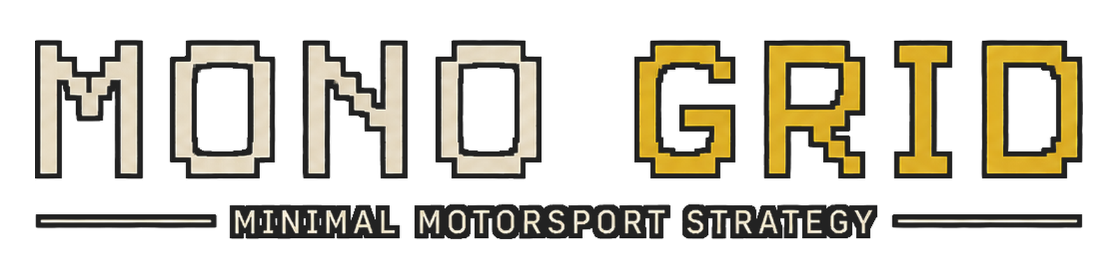Horizontal Mono Grid promotional logo with minimal motorsport strategy subtitle.
